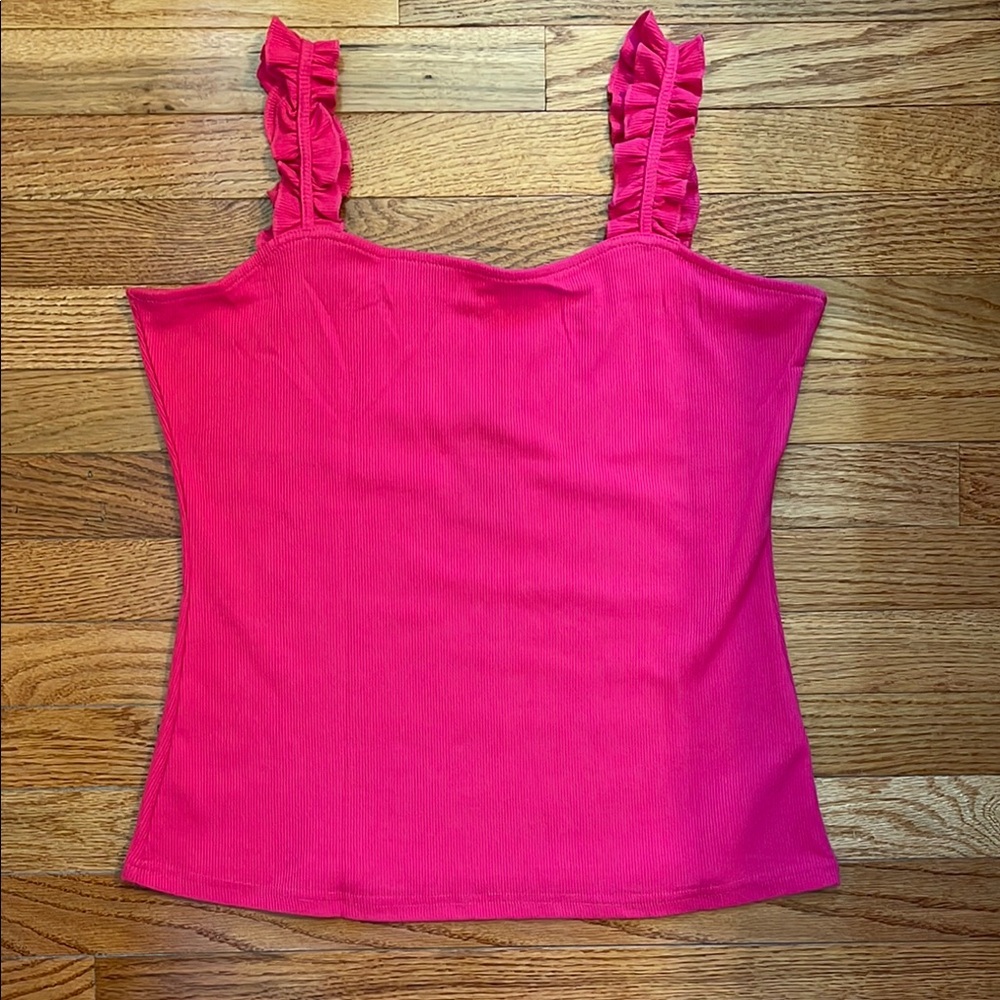NWT Remidoo Ribbed Vibrant Pink Ruffled Strap Camisole